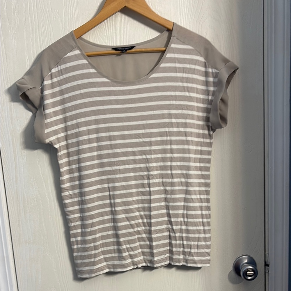 Christian Siriano Taupe and White Striped Tee